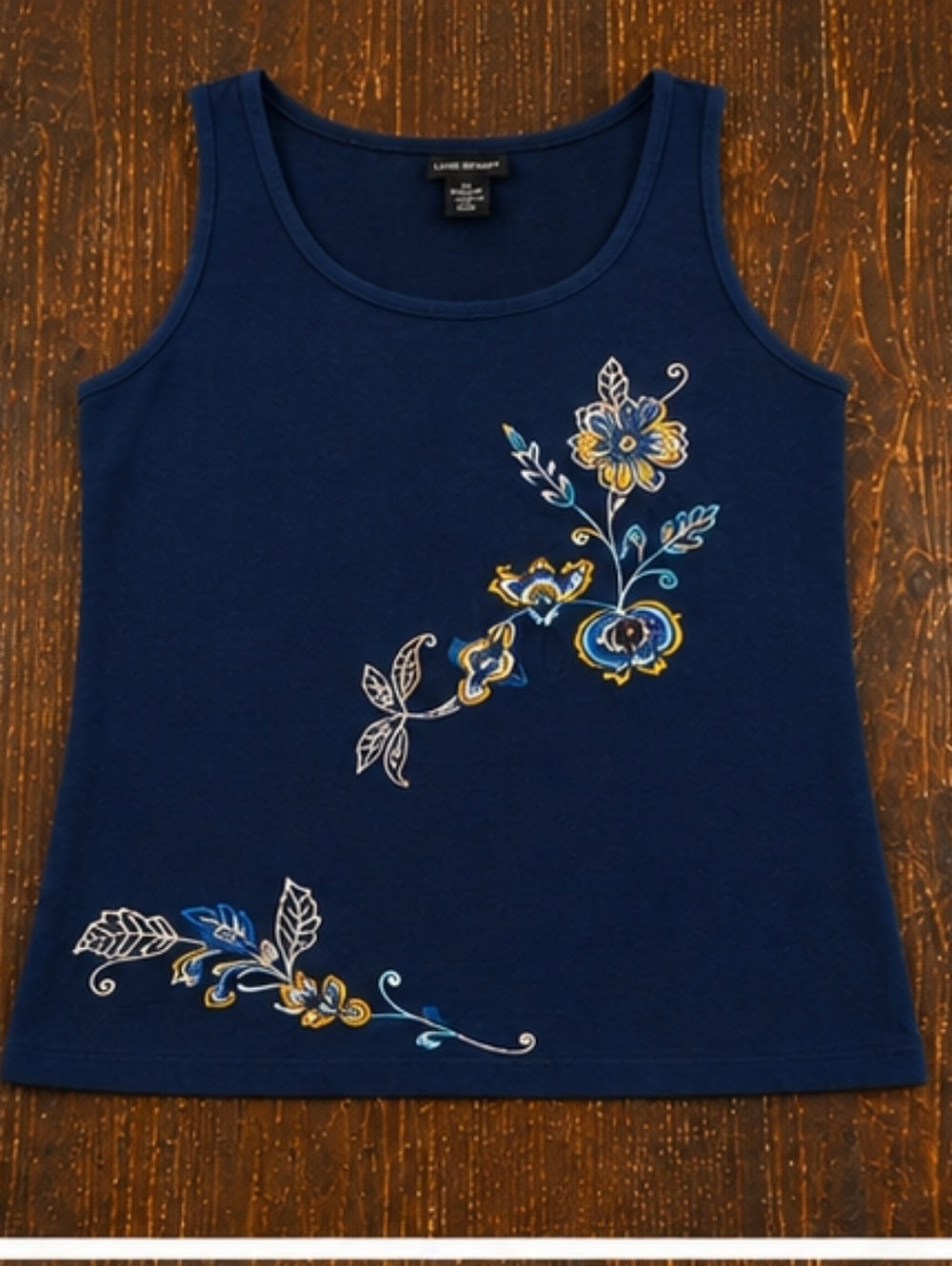 Lane Bryant Navy Embroidered Tank Top